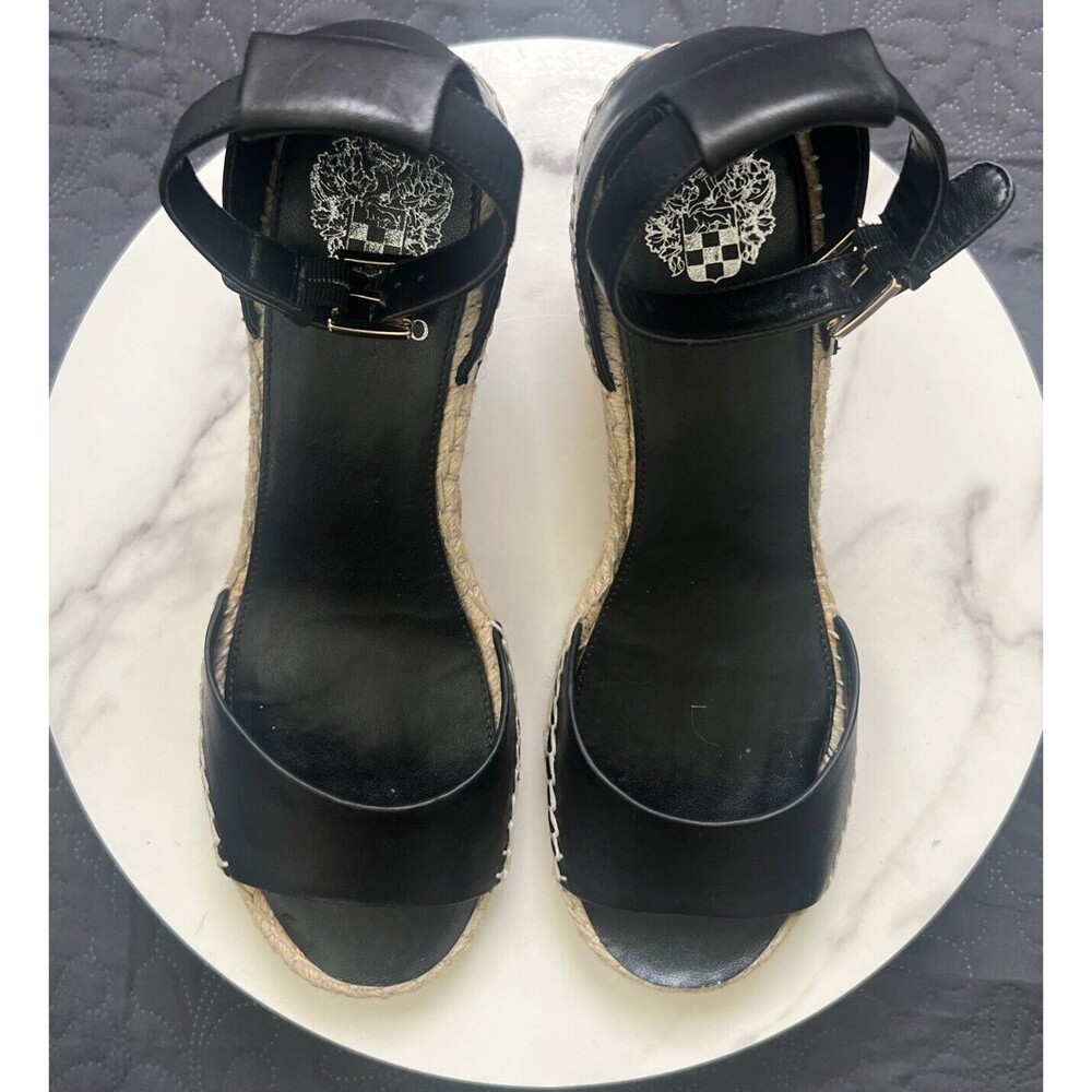 Vince Camuto Leather Leera Espadrille Wedges Black SZ 9M Summer Resort Chic Cute